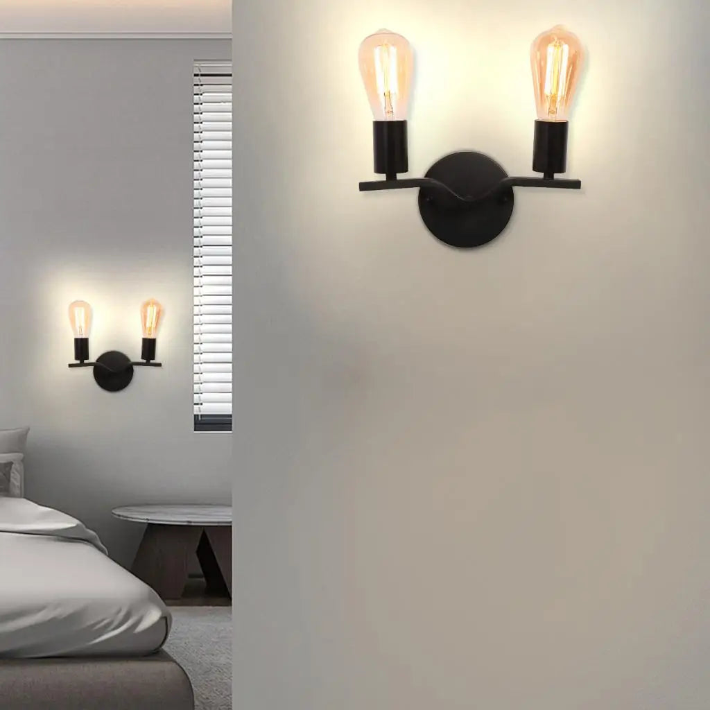 Applique murale deux têtes bois fer loft - vue 9 sur 8
