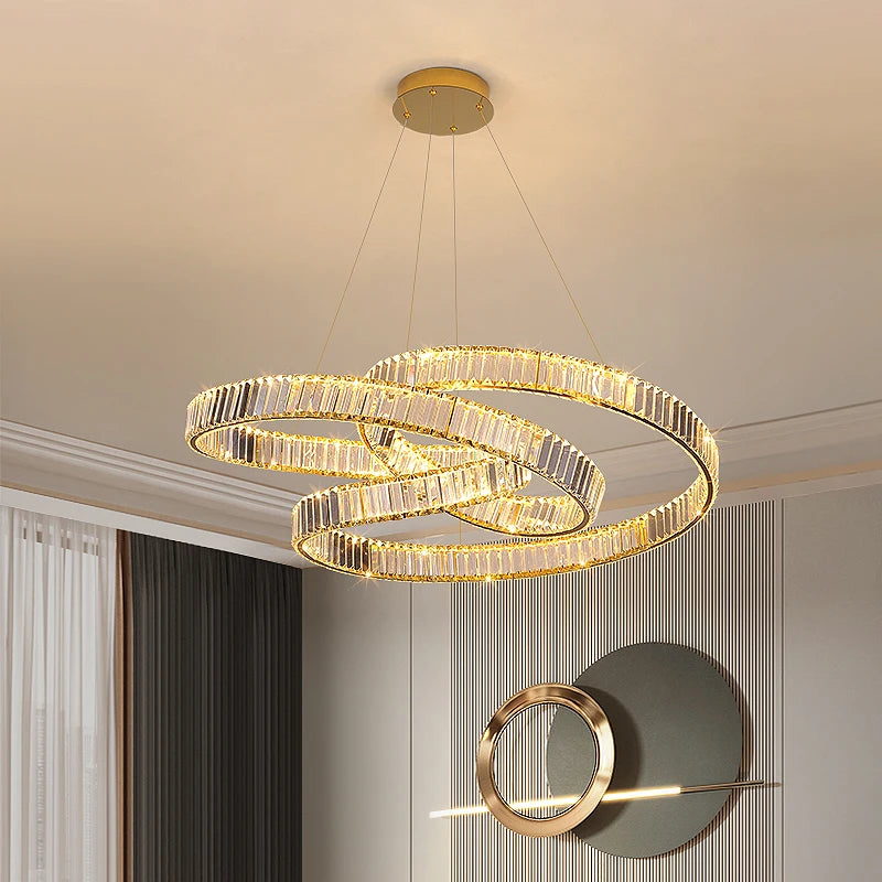 Postmodernisme moderne luxe minimaliste nordique cristal LED lustre pour salon Villa décoration de la maison anneau circulaire