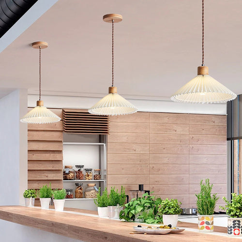 lustre led moderne avec abat-jour plissé suspendu - vue 3 sur 8