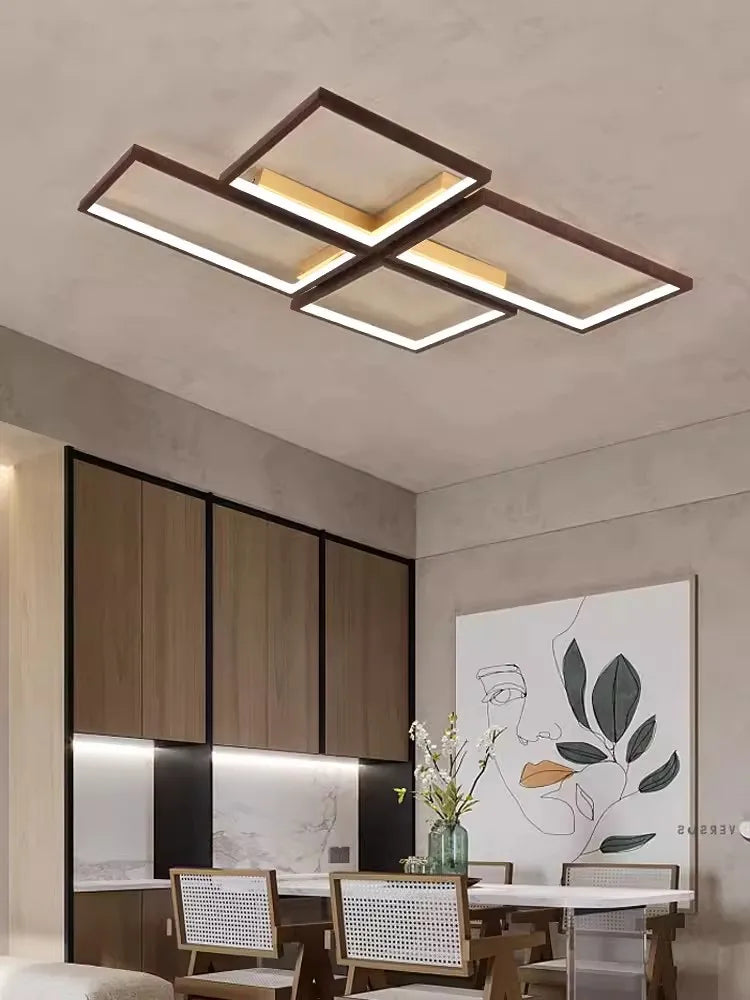 plafonnier led design moderne en métal et bois élégant - vue 5 sur 10