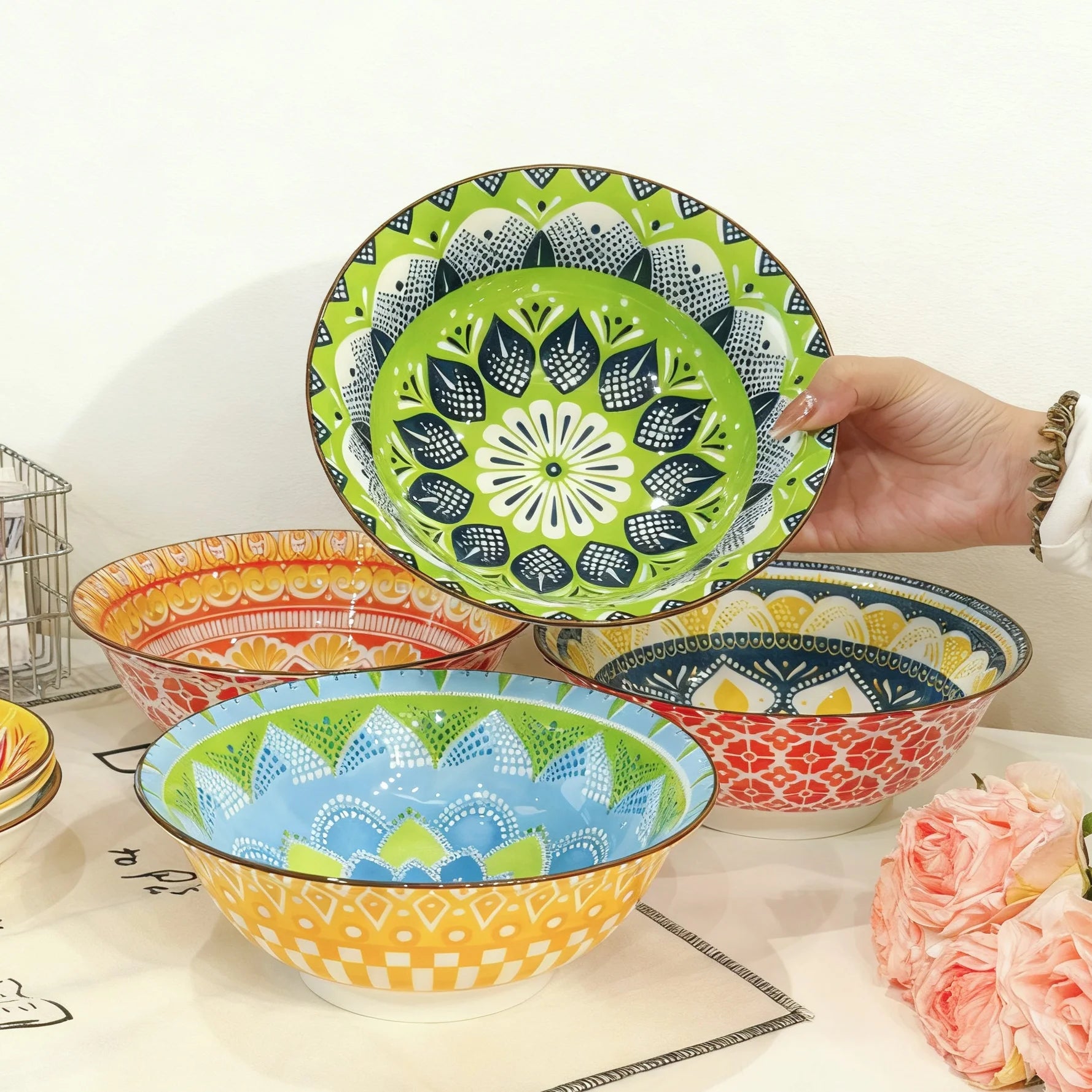 ensemble 4 bols ceramique boheme motifs soupe 20cm - vue 2 sur 7