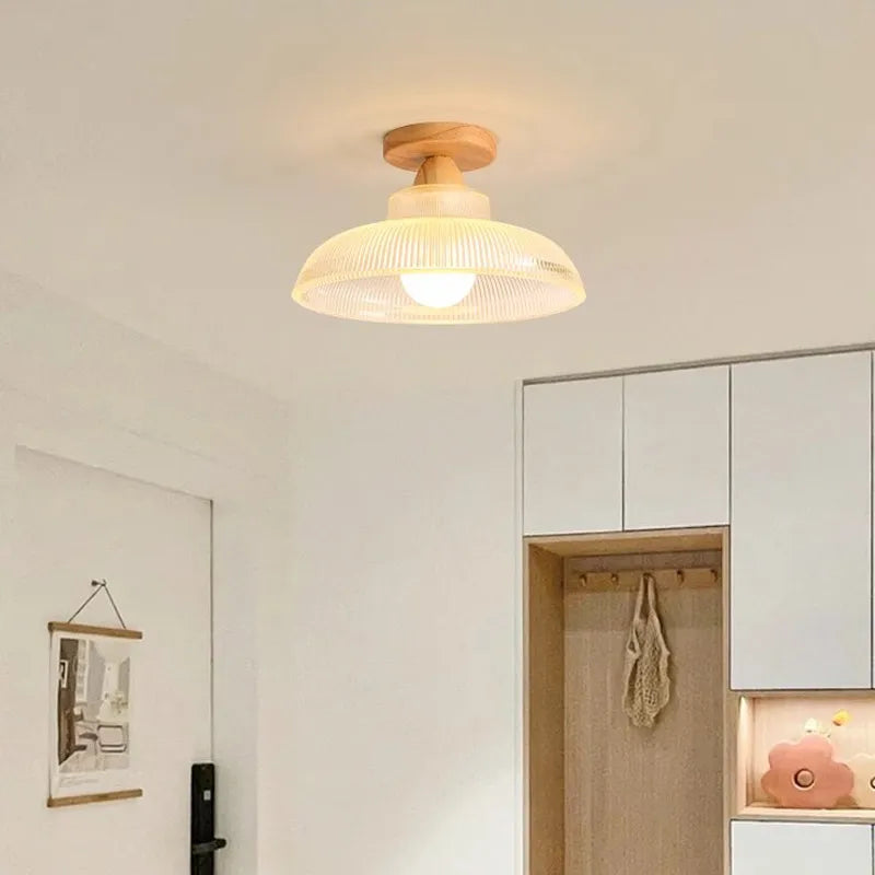 Plafonnier nordique en bois lampe en verre dépoli salon allée chambre vestiaire balcon couloir lampes et lanternes - vue 4 sur 12
