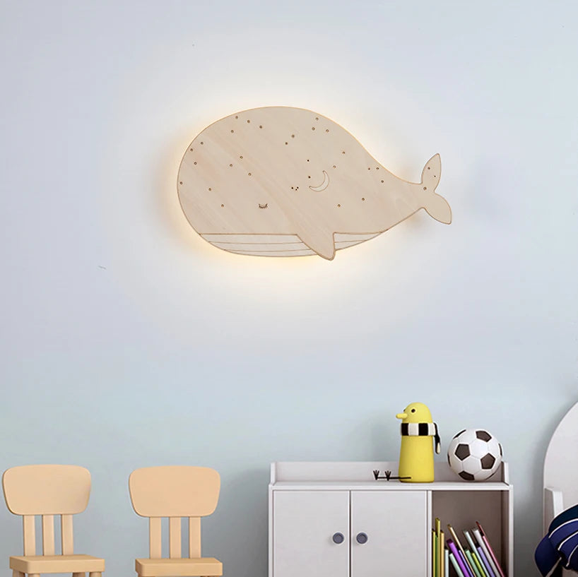 Applique murale led en bois en forme de baleine pour enfants - vue 2 sur 8