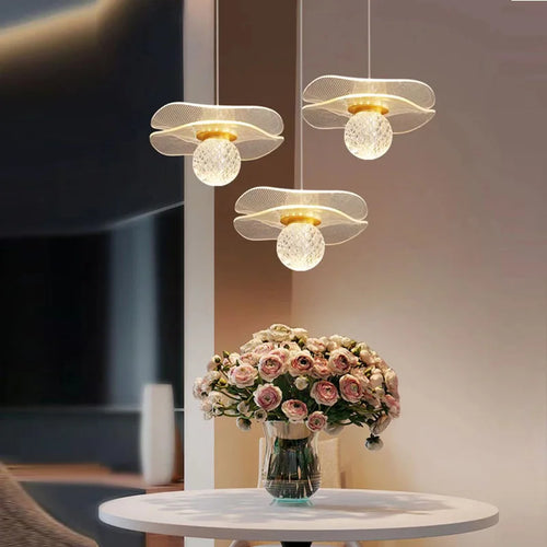 suspension moderne en forme de feuille de lotus personnalisable en cristal - vue 4 sur 13