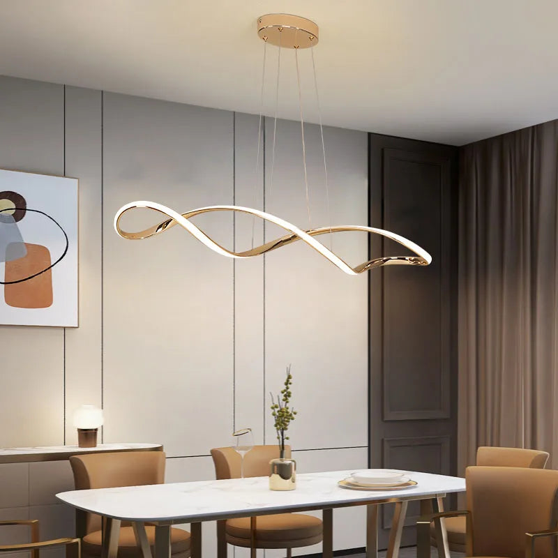 Lustre LED modernes pour salle à manger salon chambre L92cm Or / Chrome / Noir Télécommande - vue 5 sur 9