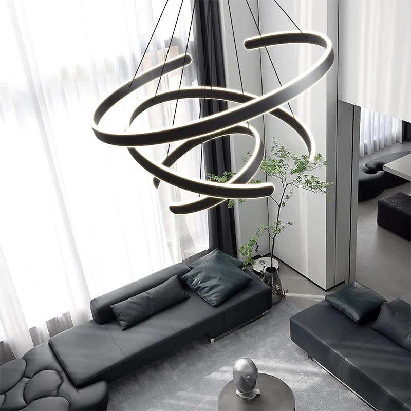 Lustre design minimaliste anneaux LED ouverts