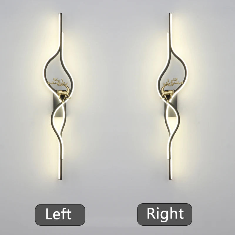 Modern Living Room Long Wall Lights with Anlter Design Gold Black TV Background Decorative Wall Lamp for Bedroom Remote Control - vue 5 sur 23