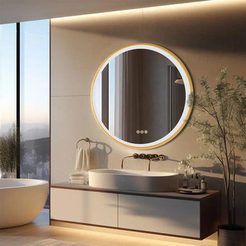 miroir rond éclairé avec cadre en aluminium et fonction mémoire - vue 3 sur 8