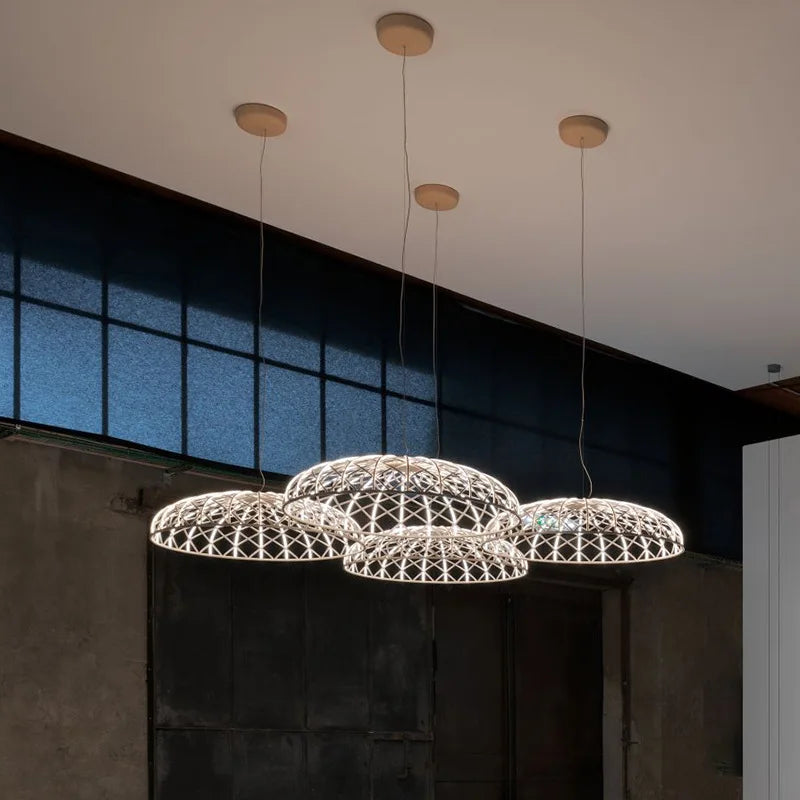 suspension moderne en corde nordic skynest led macaron mesh