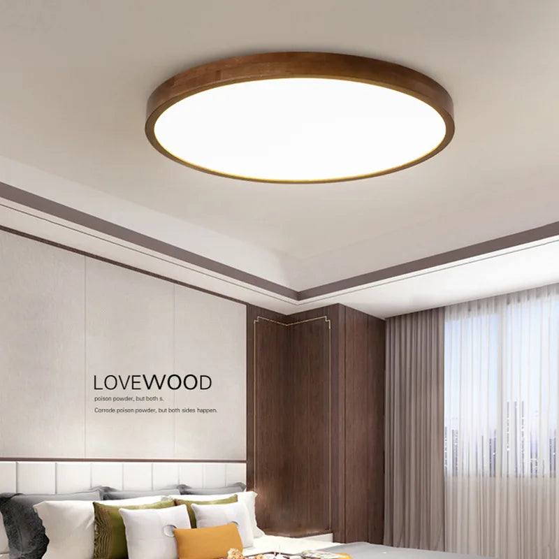Plafonnier en noyer chinois lampe de plafond ronde en bois Ultra-mince lustre nordique chambre lampe d'étude balcon couloir éclairage