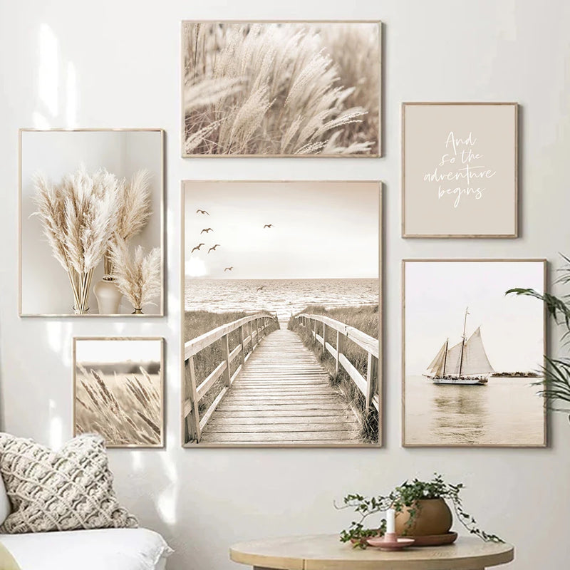 art mural bohème paysage plage moderne pour décoration intérieure