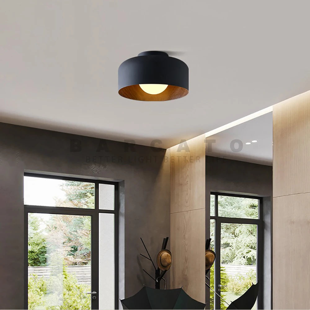 Nordique moderne noyer bois Texture Led plafonnier pour chambre salon cuisine étude allée balcon rond G9 lustre lumière - vue 3 sur 8