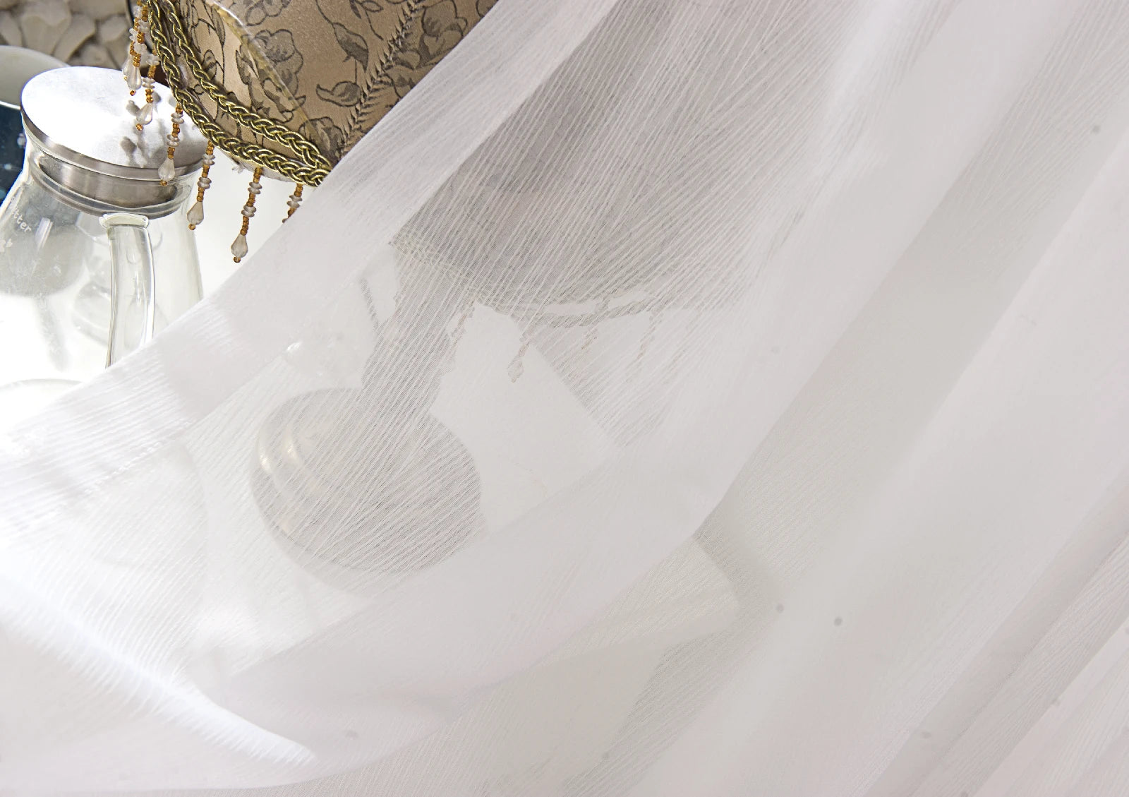 Rideau tulle transparent motifs floraux géométriques style luxe - vue 5 sur 8