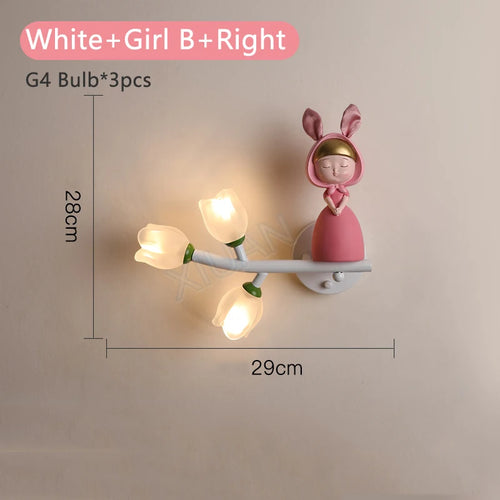 applique murale led g4 décorative avec motif lapin fille - vue 21 sur 22