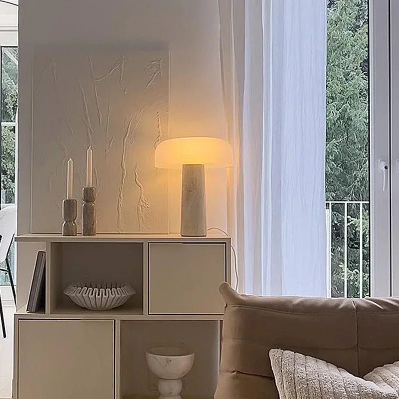 High Quality Cave Stone Desk Lamp White Glass Shade Table Light Fixture - vue 3 sur 7