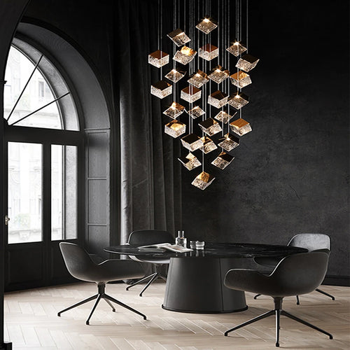 Modern cubic design villa pendant lights, Nordic living room, hotel lobby lights, restaurant, bar interior decoration lights - vue 2 sur 14