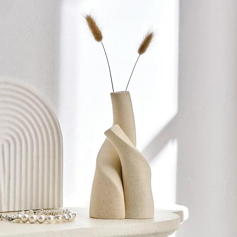 vase moderne en céramique givrée fait main pour fleurs séchées - vue 4 sur 8