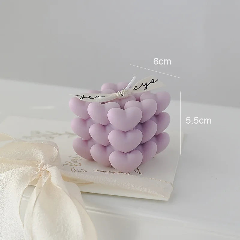 bougie parfumée cube cœur en cire de soja fait main décorative - vue 10 sur 11