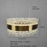lustre moderne en cristal avec métal doré réglable