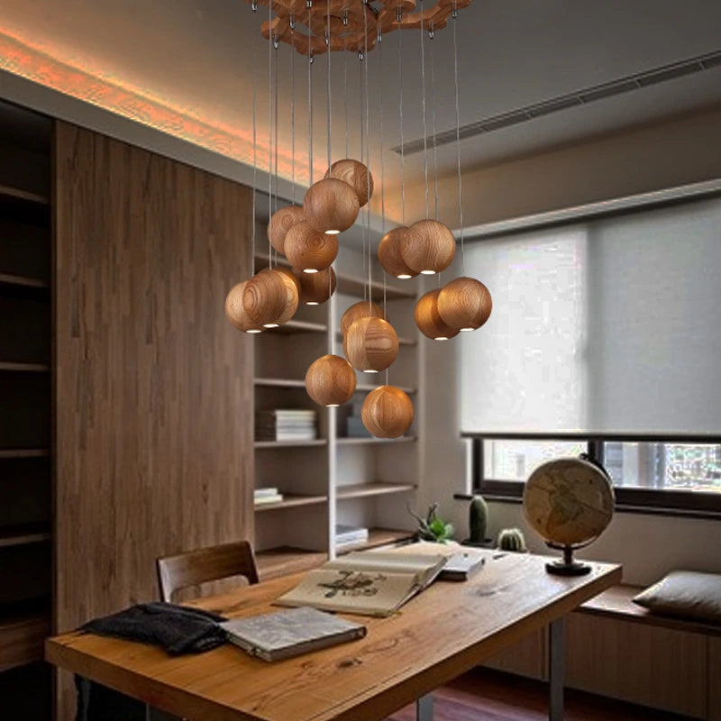 Suspension en bois nordique moderne meubles de salle à manger LED lumières décor à la maison salon villa hôtel