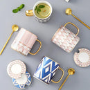 Tasse ceramique style britannique couvercle cuillere bord elegant