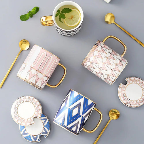 Tasse ceramique style britannique couvercle cuillere bord elegant