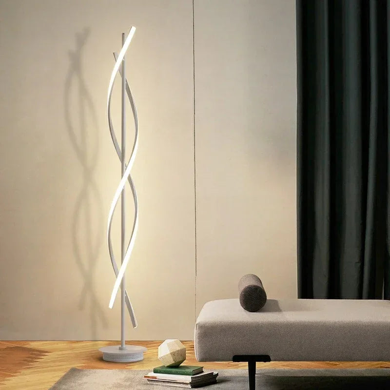 Lampadaire LED moderne en spirale en aluminium pour canapé à côté de la chambre à coucher salon décoration intérieure verticale salle d'étude chevet maison lumière