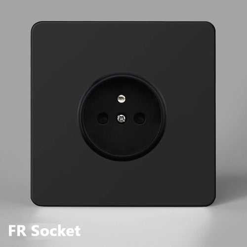 Prise électrique en acier noir mat bords arrondis