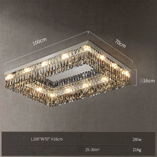plafonnier led carré rectangulaire en cristal doré intensité variable - vue 16 sur 18