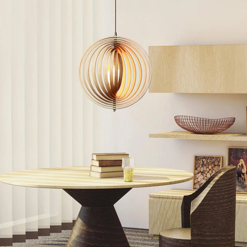 suspension en bois design nordique pour restaurant - vue 2 sur 12