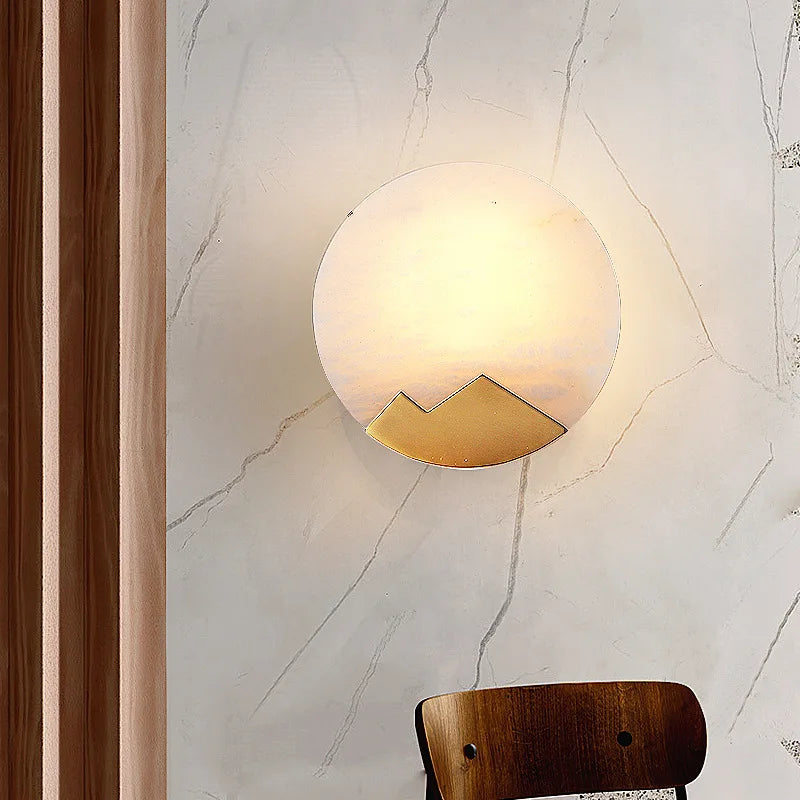 applique murale ronde en marbre naturel et cuivre pour intérieur
