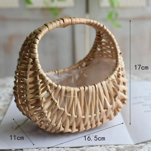 panier à fleurs en rotin demi-lune avec poignée pour pique-nique et déco - vue 2 sur 7