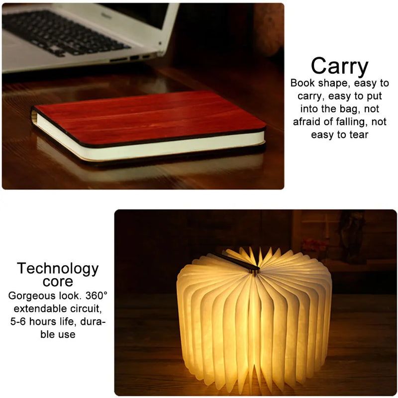 3D créatif Led livre veilleuse Portable en bois 5V Usb Rechargeable magnétique pliable bureau Table lampe décoration de la maison 5 couleurs