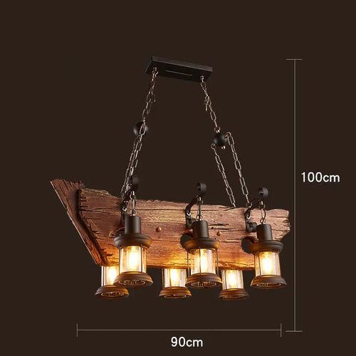 lustre rétro en bois style industriel pour café et restaurant - vue 21 sur 24
