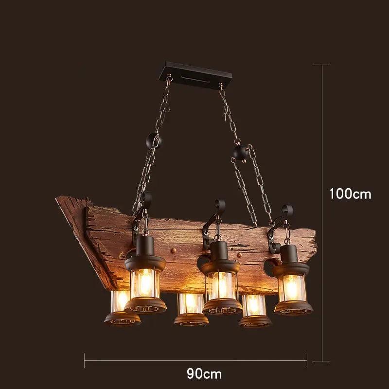lustre rétro en bois style industriel pour café et restaurant - vue 20 sur 24