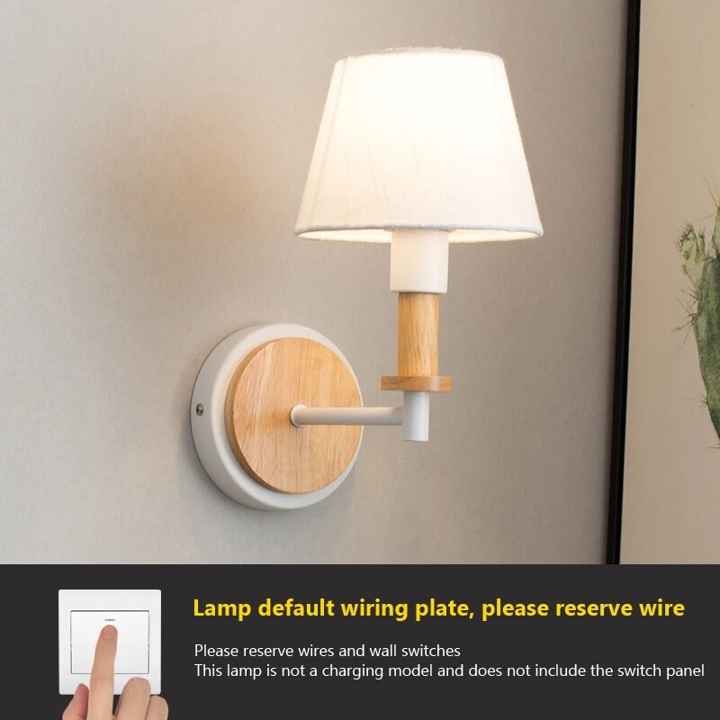 Applique Murale LED  Nordique Bois Massif et abat-jour en Tissu - vue 6 sur 10