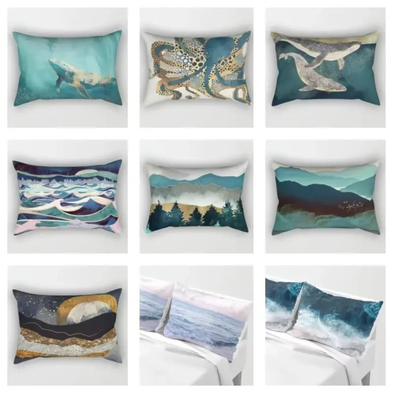 taie d'oreiller rectangulaire polyester rayures aquarelle style chinois