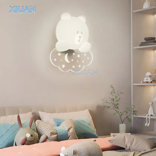 applique murale ours blanc lumière étoile lune pour enfants - vue 3 sur 9
