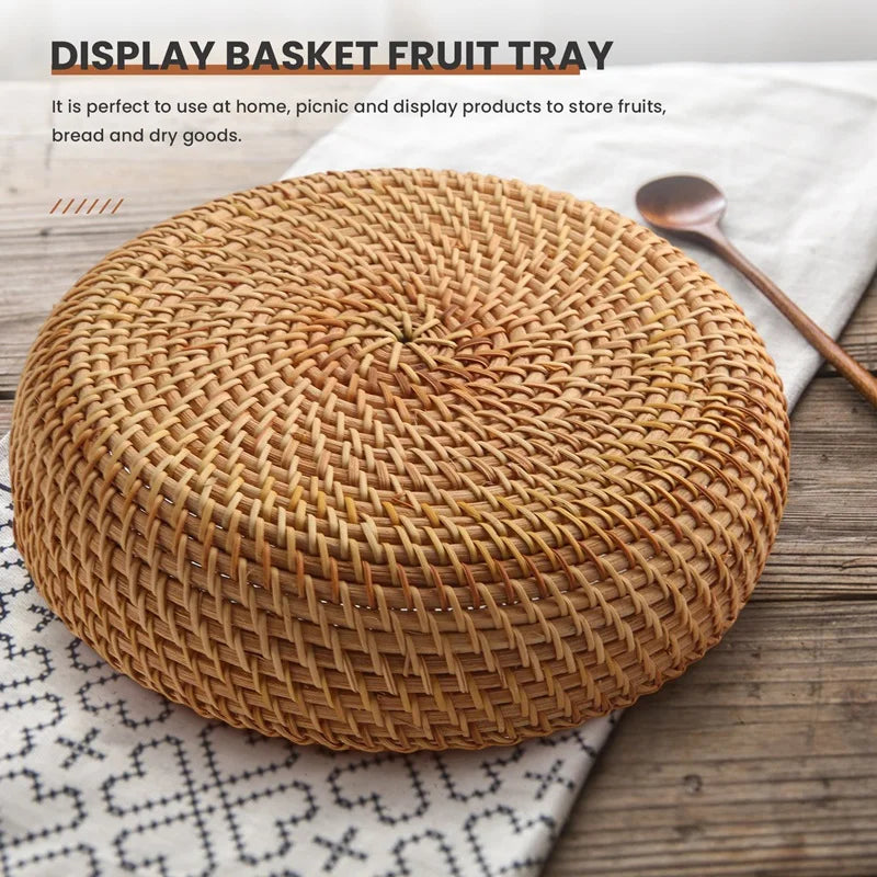 panier rond en rotin fait main pour rangement et pique-nique - vue 4 sur 7