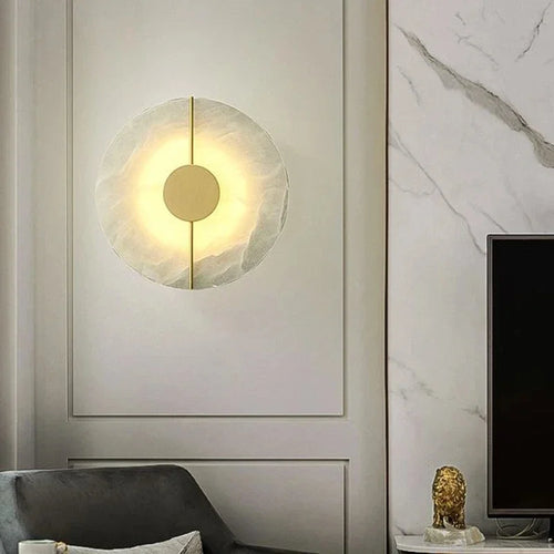 applique murale led en marbre et cuivre doré design nordique moderne - vue 4 sur 8