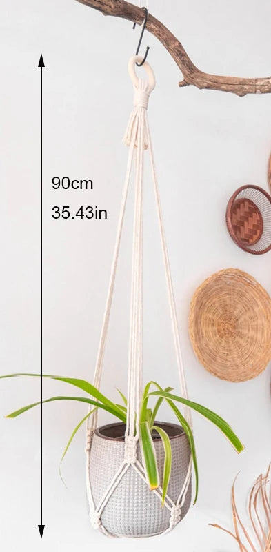 support de plante en macramé suspendu fait main en coton naturel - vue 23 sur 23
