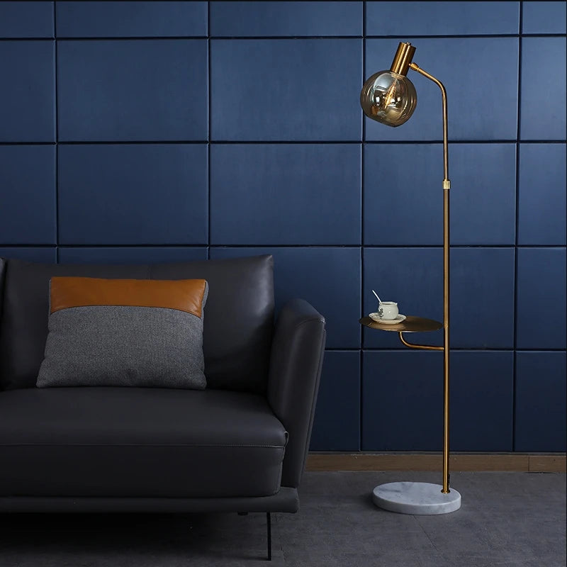 Lampadaire LED moderne ambre verre marbre Base bois pour salon chambre lecture éclairage E27 ampoule - vue 4 sur 8