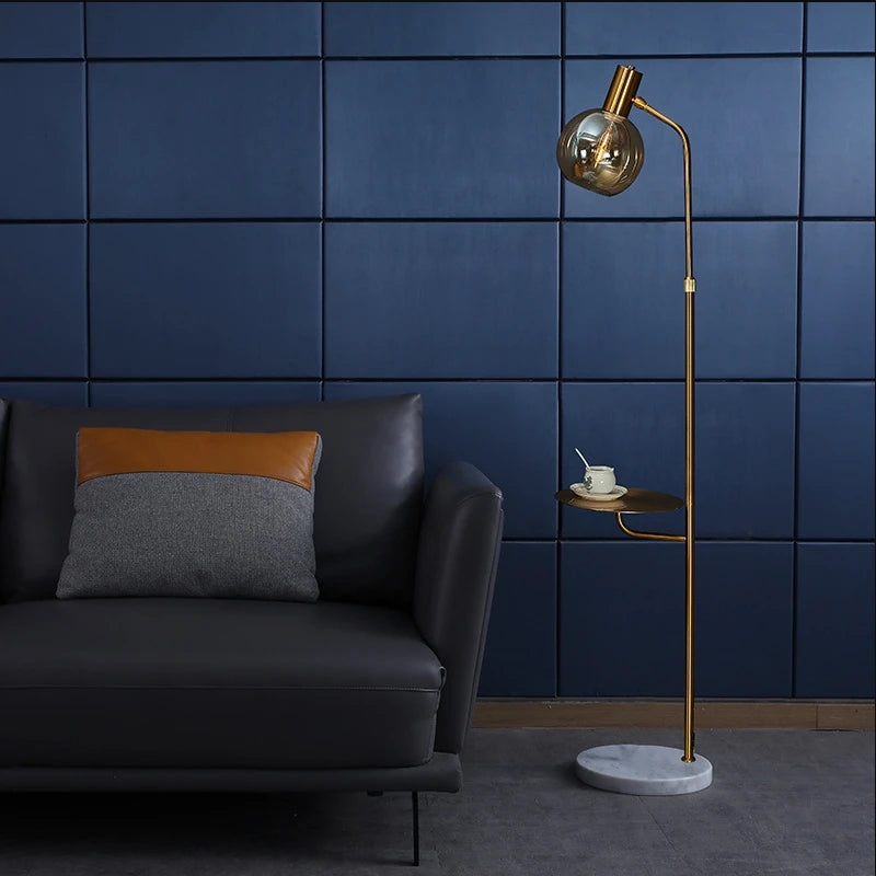 Lampadaire LED moderne ambre verre marbre Base bois pour salon chambre lecture éclairage E27 ampoule