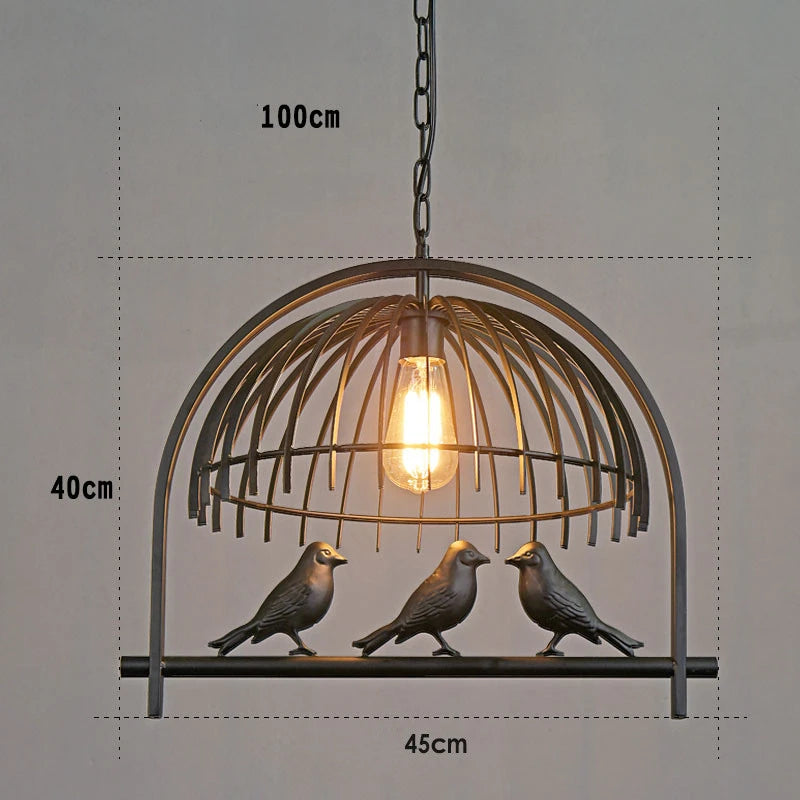 lustre cage à oiseaux en fer forgé pour café et bar