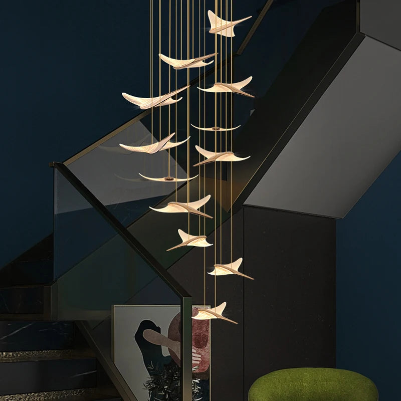 lustre moderne led mouette duplex cage d'escalier nordique