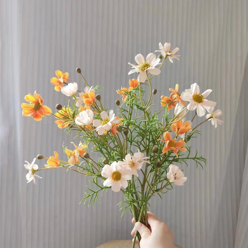 Fleur Artificielle Blanche avec Vase Lesté | Composition Florale Dahlia Et Rose | Fleurs artificielles déco | Plantes Artificielles Interieur et Extérieur | Fleur Artificielle cimetiere | Décoration