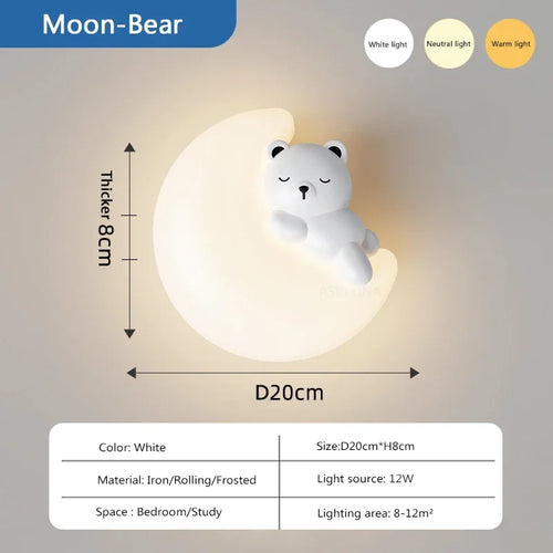 applique murale led étoile lune ours lapin minimaliste moderne - vue 11 sur 10