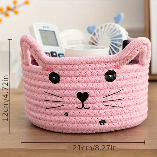 paniers de rangement en coton tissé tête de chat pour bureau et maison - vue 12 sur 11