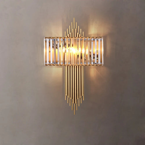 applique murale design en cristal et acier inoxydable doré - vue 3 sur 23