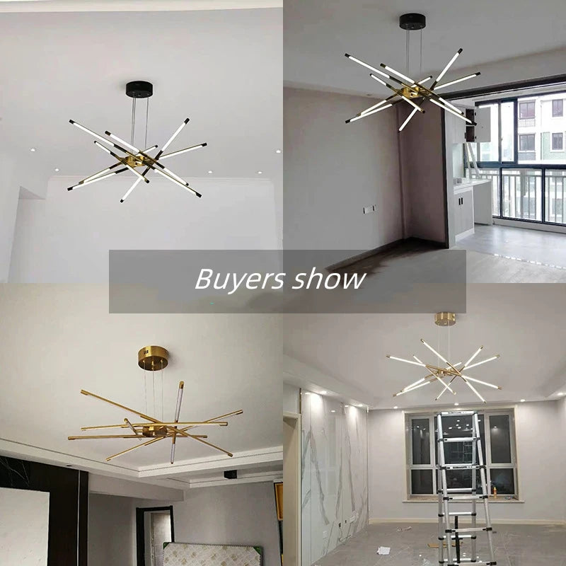 lustre design en forme de bâton avec luminaires led - vue 6 sur 24